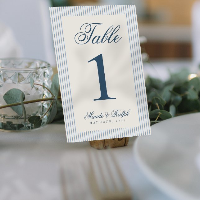 Timeless Old Money Blue Stripe Wedding Table Number (Guide guests to their seats using these Timeless Old Money Thin Stripe Wedding Table Numbers! )