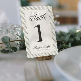 Timeless Old Money Green Stripe Wedding Table Number