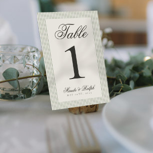 Timeless Old Money Green Stripe Wedding Table Number