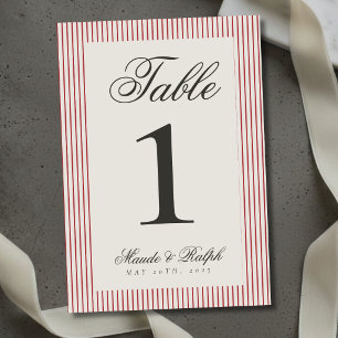 Timeless Old Money Red Stripe Wedding Table Number
