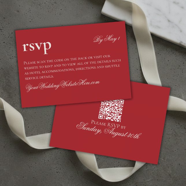 Timeless Old Money Red Wedding QR RSVP Card (Timeless Old Money Red Wedding QR RSVP Card)