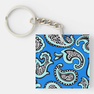 Timeless  Paisley on Blue Background Key Ring