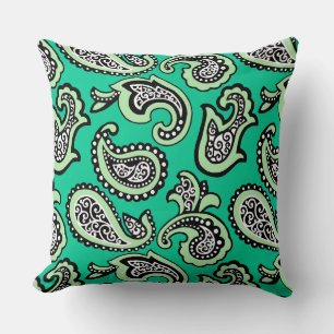 Timeless Paisley on Green Background Cushion