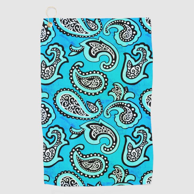 Timeless  Paisley on Teal Background Golf Towel (Front)