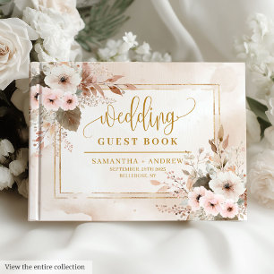 Timeless Pale Pink Gold Floral Wedding Guest Book