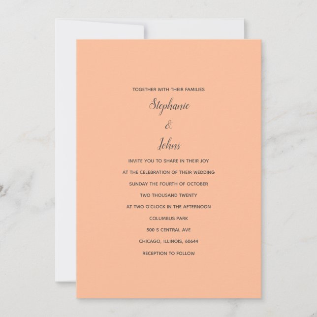 Timeless Peach Fuzz Grey Simple Minimalist Wedding Invitation (Front)