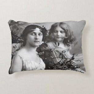 Timeless Portrait of Mother and Daughter  Decorative Cushion