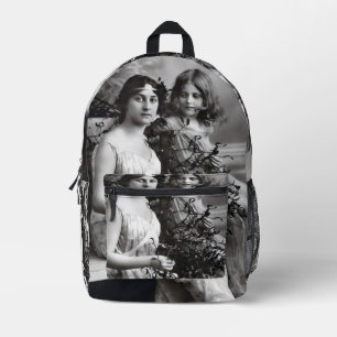 Timeless Portrait of Mother and Daughter Printed Backpack