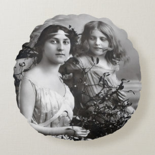Timeless Portrait of Mother and Daughter Round Cushion