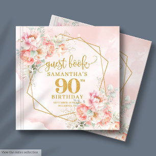 Timeless Powder Pink Gold Floral 90th Birthday  Guest Book