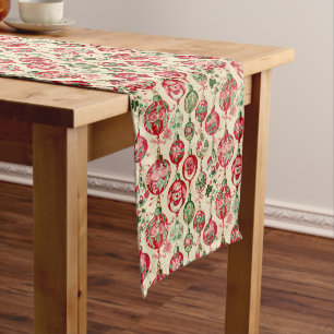 Timeless Red and Green Vintage Ornaments  Long Table Runner