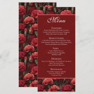 Timeless Red Carnation Aesthetic Boho Wedding Menu