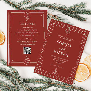 Timeless Red QR Code All in One Holiday Wedding Invitation