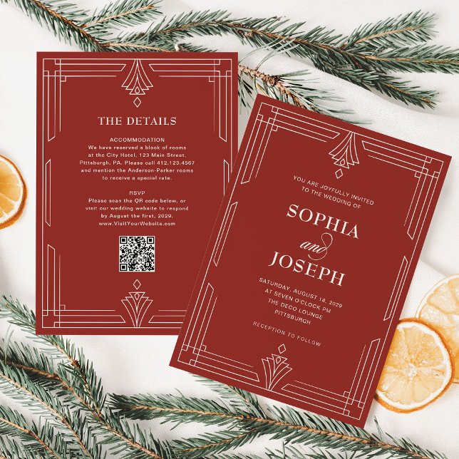 Timeless Red | QR Code All in One Holiday Wedding Invitation (Creator Uploaded)