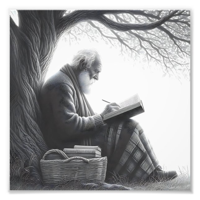 Timeless Reflection Elderly Man with Blanket Reads Photo Print (Front)