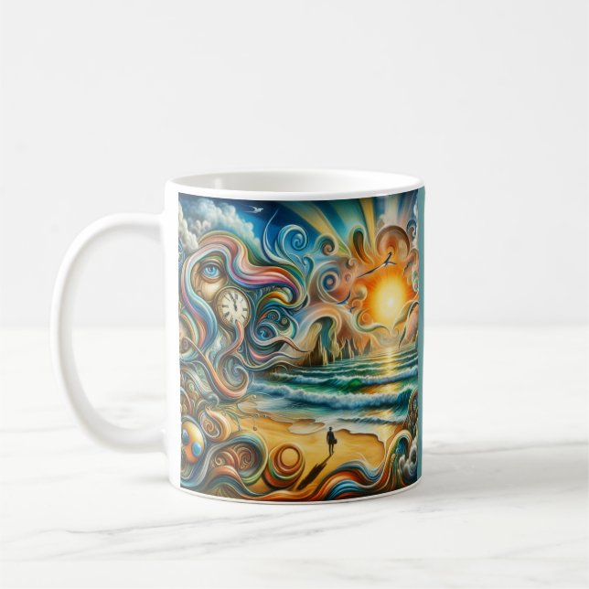 Timeless Reflections: Surreal Coastal Dreamscape Coffee Mug (Left)