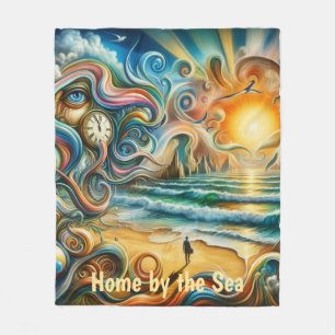 Timeless Reflections: Surreal Coastal Dreamscape Fleece Blanket