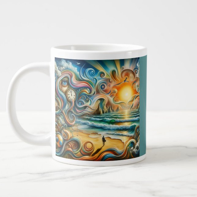 Timeless Reflections: Surreal Coastal Dreamscape Large Coffee Mug (Left)