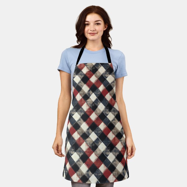 Timeless Retro Navy and Red Plaid Pattern  Apron (Worn)