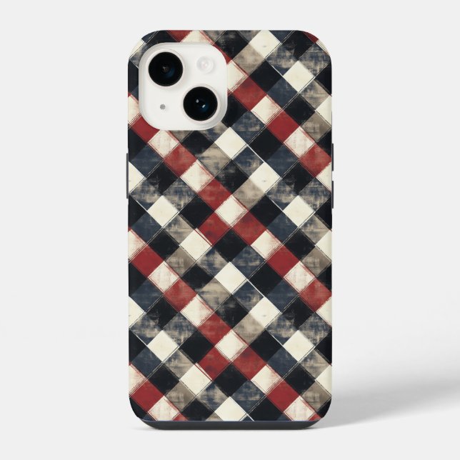 Timeless Retro Navy and Red Plaid Pattern  iPhone Case (Back)