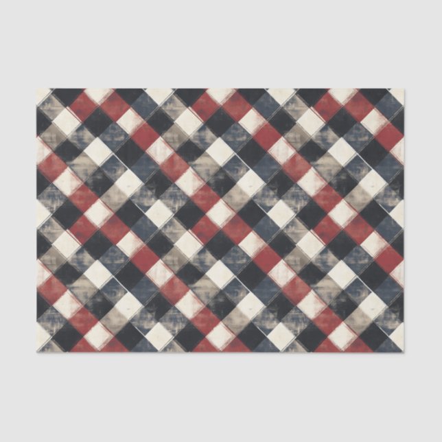 Timeless Retro Navy and Red Plaid Pattern  Tissue Paper (Front)