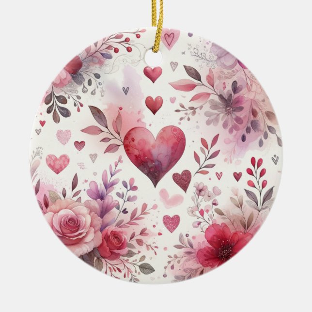 Timeless Romance: A Classic Valentine's Day Patter Ceramic Tree Decoration (Front)