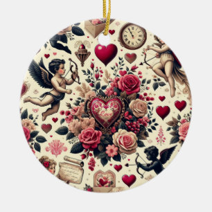 Timeless Romance: A Classic Valentine's Day Patter Ceramic Tree Decoration