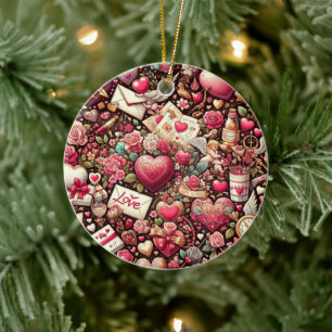 Timeless Romance: A Classic Valentine's Day Patter Ceramic Tree Decoration