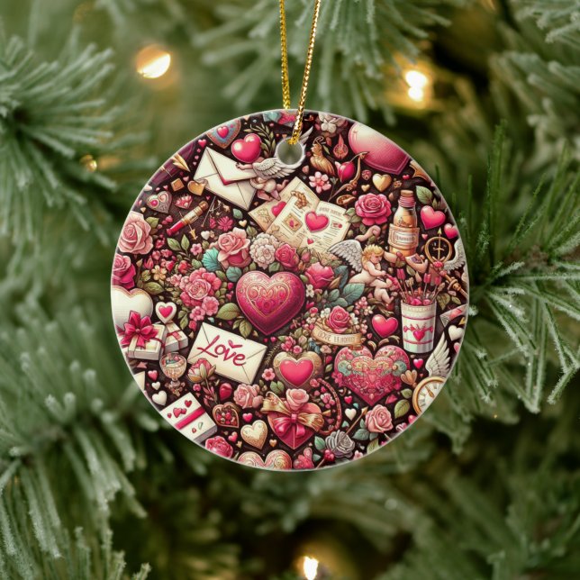 Timeless Romance: A Classic Valentine's Day Patter Ceramic Tree Decoration (Tree)