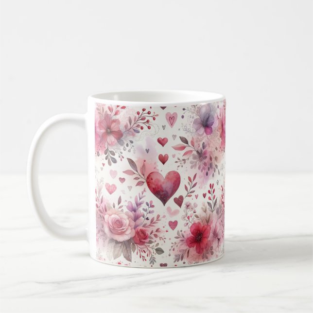 Timeless Romance: A Classic Valentine's Day Patter Coffee Mug (Left)