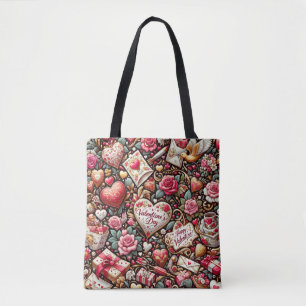 Timeless Romance: A Classic Valentine's Day Patter Tote Bag
