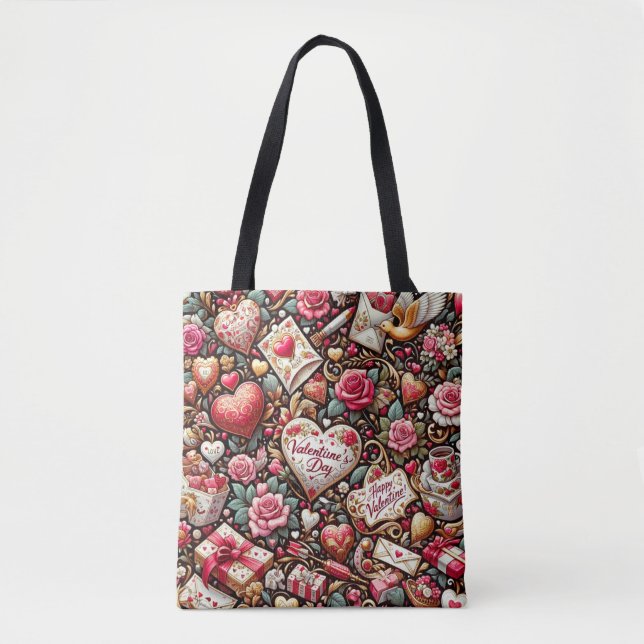 Timeless Romance: A Classic Valentine's Day Patter Tote Bag (Front)