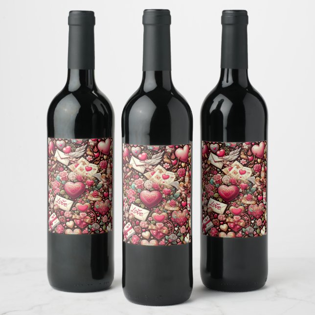 Timeless Romance: A Classic Valentine's Day Patter Wine Label (Bottles)