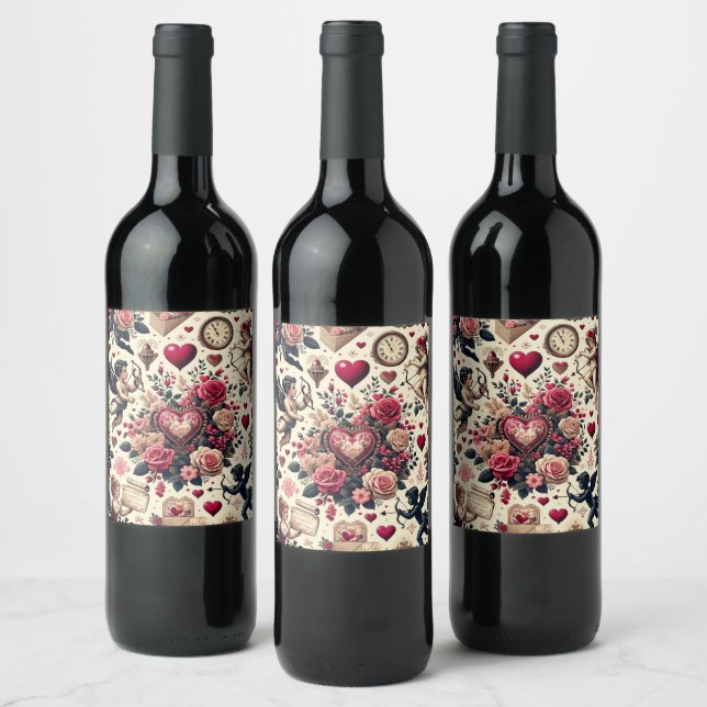 Timeless Romance: A Classic Valentine's Day Patter Wine Label (Bottles)