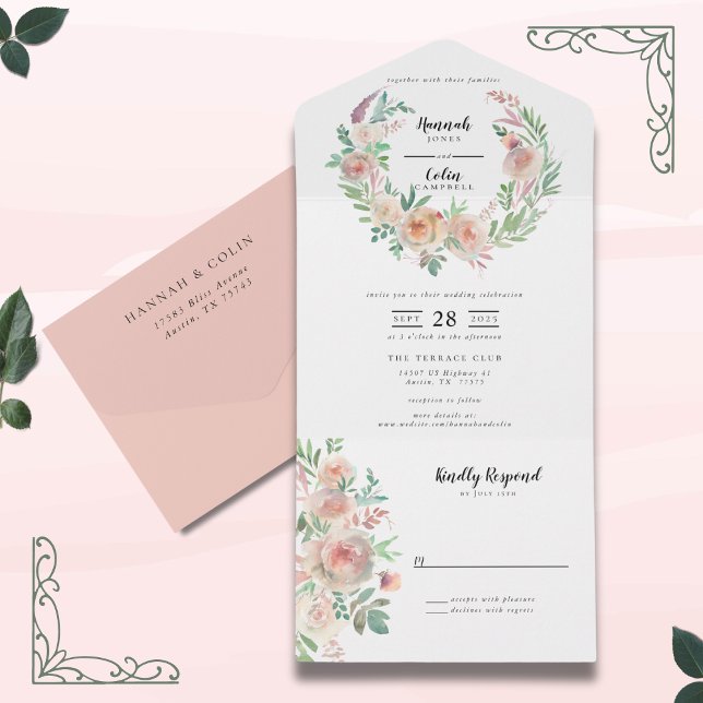 Timeless Romance Floral Wreath Wedding  All In One Invitation (Creator Uploaded)