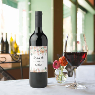 Timeless Romance Floral Wreath Wedding Wine Label