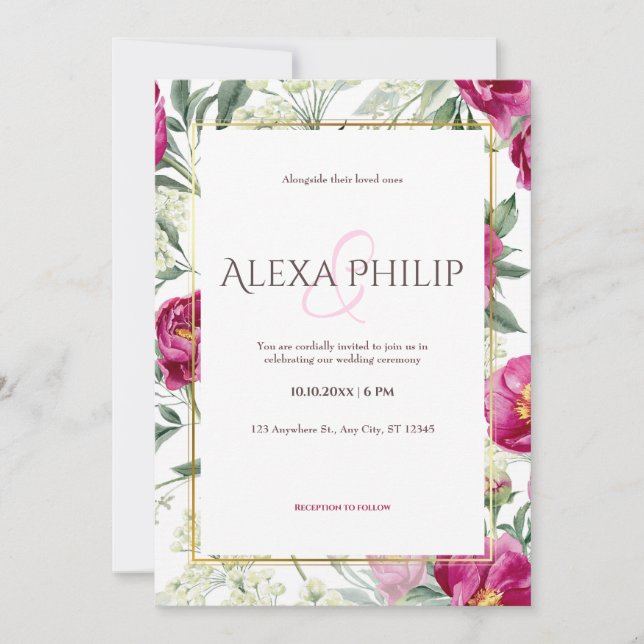 Timeless Romance Pink watercolor wedding Invitation (Front)