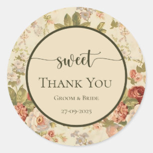 Timeless Romance: Red Vintage Flower Classic Round Sticker