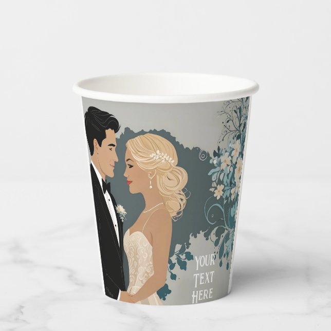 Timeless Romance: Watercolour Bride and Groom Art Paper Cups (Back)