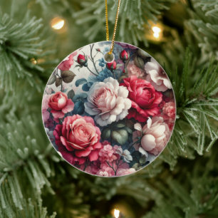 Timeless Rose Floral Charm Ceramic Tree Decoration