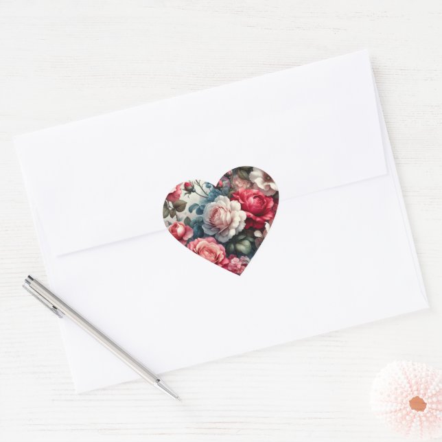 Timeless Rose Floral Charm Heart Sticker (Envelope)