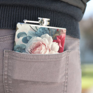 Timeless Rose Floral Charm Hip Flask