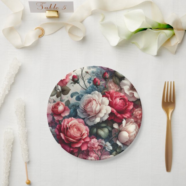 Timeless Rose Floral Charm Paper Plate (Wedding)