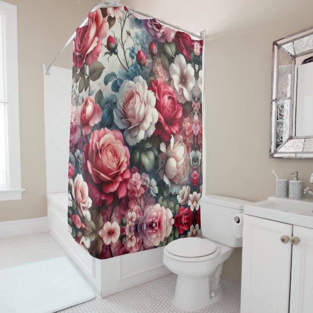 Timeless Rose Floral Charm Shower Curtain (In Situ)