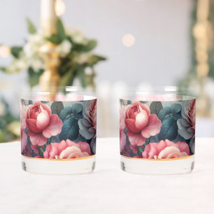 Timeless Rose Floral Charm Whiskey Glass