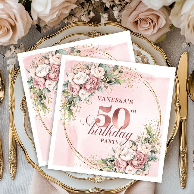 Timeless Rose Gold Dusty Pink 50th Birthday Party  Napkin (Timeless Rose Gold Dusty Pink 50th Birthday Party Napkins

)