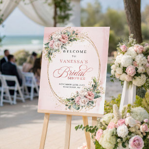 Timeless Rose Gold Floral Greenery Bridal Welcome Poster