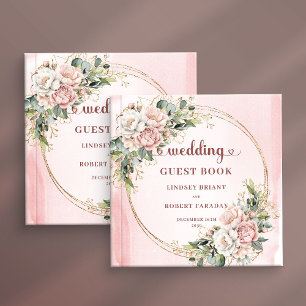 Timeless Rose Gold Flowers and Greenery Guest Book