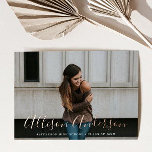 Timeless Rose Gold Script Photo Graduation