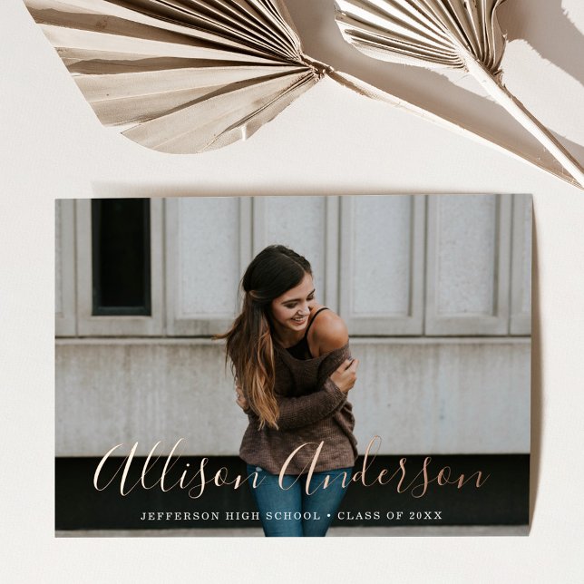 Timeless Rose Gold Script Photo Graduation (Creator Uploaded)